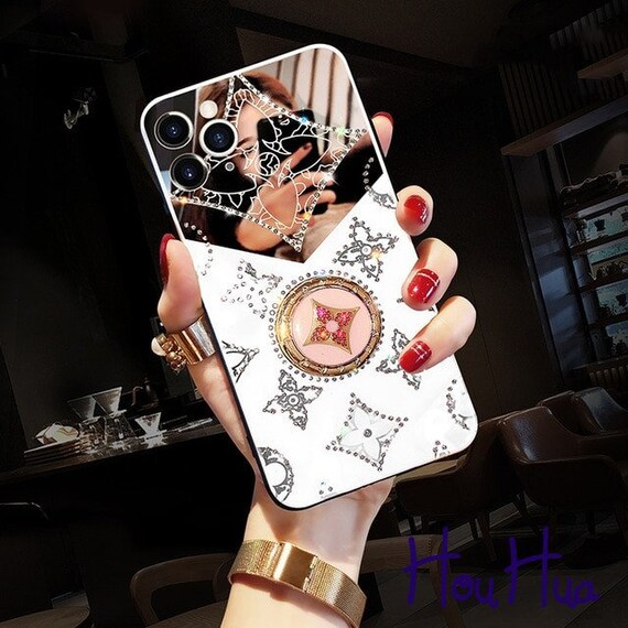 Espejo De Lujo Bling Diamante Cristal Kickstand Case für iPhone Con Cubierta De pie