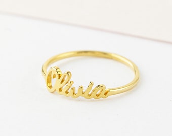 Name Ring Gold, Stackable Mothers Rings,Mom Jewelry Gift,Personalized Rings Sterling Silver, Name Jewelry, Stackable Name Rings,Custom Ring