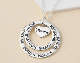 Mom Necklace With Kids Names, Mother In Law Necklace, Mama Necklace With Kids Names, Mothers Jewelry 5 Kids, Mother's Day Gift