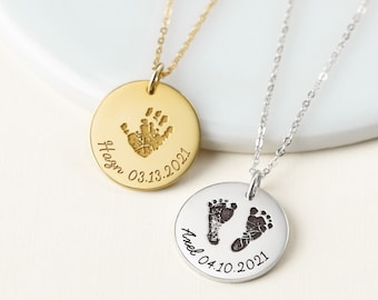 New Mother Gift, First Time Mother Necklace, Baby Foot Print Gifts, Angel Baby, Baby Handprint Footprint Necklace, Birthday Gift