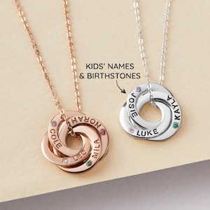 Mom Necklace With Kids Name, Mom Birthday Gift, Sterling Silver Gemstones Jewelry, Personalized Mom Gifts