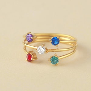 Birthday Ring With Birthstones, Mom Gift  From Daughter, Family Birthstone Ring,2 3 4 5 Kids Birthstone Ring,Mother in Law Gift