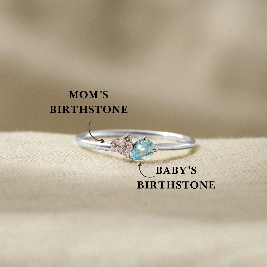 Mohrm Rind 2 Stone Mother Ring, 2 Birthstone Ring for Mom, Mom of 2 Gift, Stacking ...