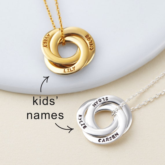 Mother's Necklace with Kids' Names - 4 Rings