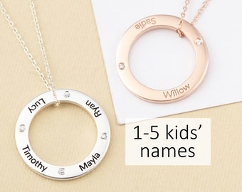 Mom Necklace Circle, Mom Birthstone Necklace, Childrens Name Jewelry, Birthstone Jewelry For Mom, Silver Mom Necklace, Mother's Day Gift