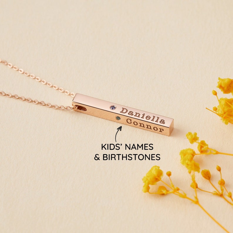 Mother Necklace With Kids Names, Personalized Mother's Day Gift, Kids Birthstones Necklace, Mom Birthday Gift, Family Necklace For Wife image 1