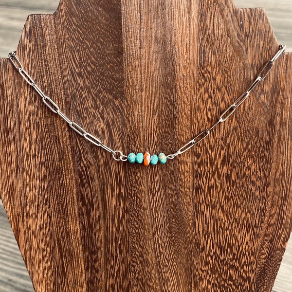 Spiny Oyster and Kingman Turquoise Necklace