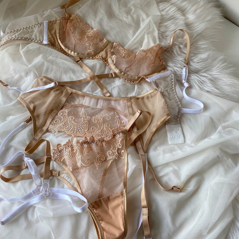 See Through Lingerie Sexy Sheer Floral Lace Mesh Lingerie Set - Etsy