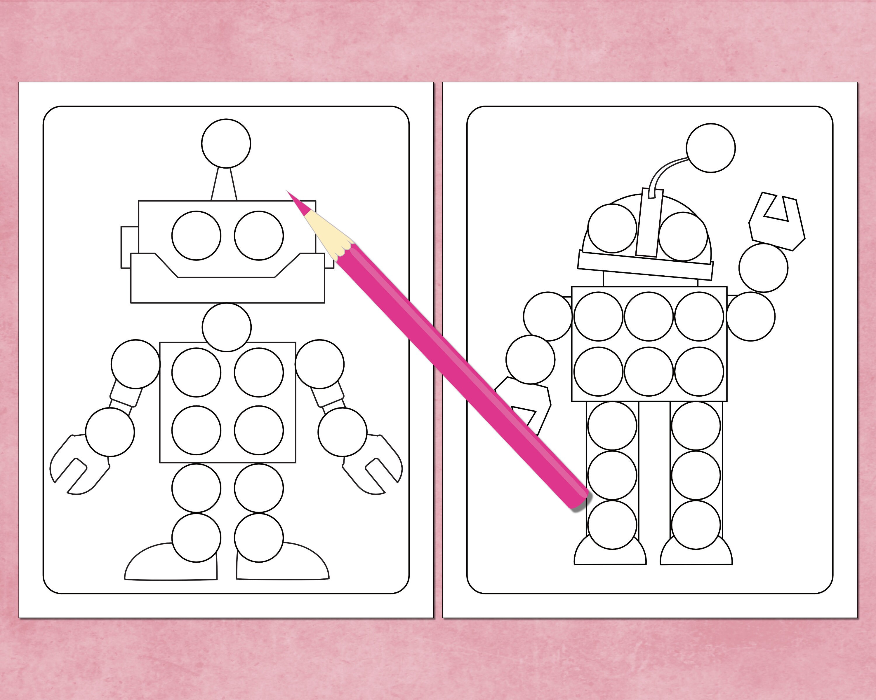 Robots Dot Marker Printable Do A Dot Activity Coloring Pages | Etsy