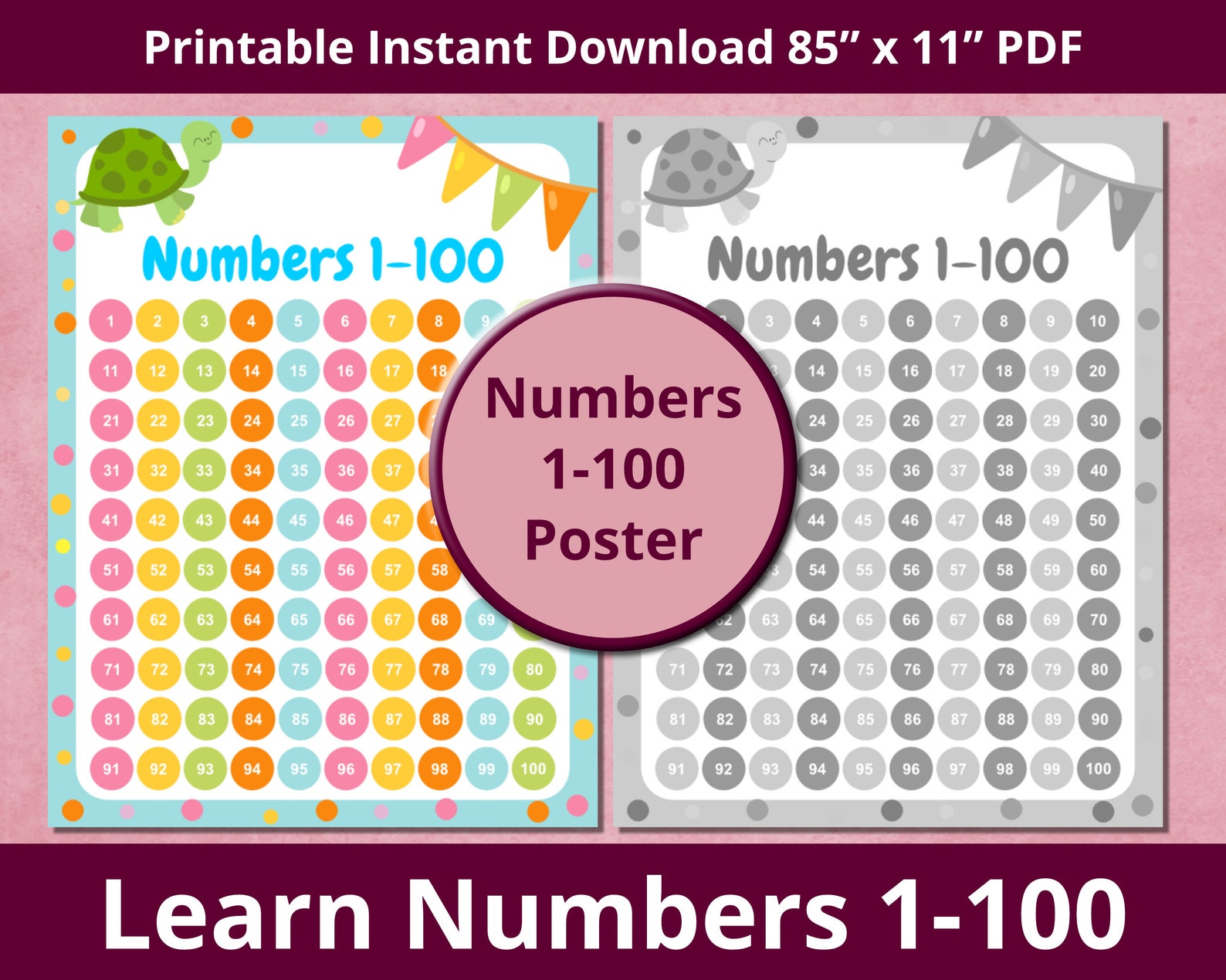 printable numbers 1 100 poster for kids with numbers 1 20 etsy