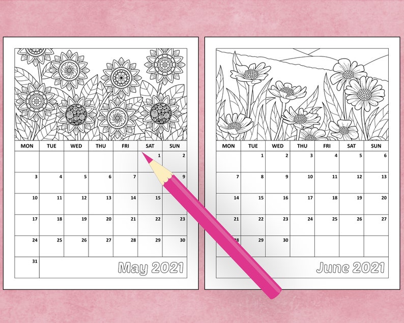 Printable 2021 Monthly Coloring Calendar 8.5 x 11 | Etsy