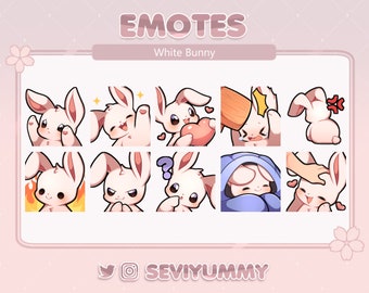 Set #1 White Bunny Emotes (Twitch/Discord) - Kawaii - Rabbit - Usagi