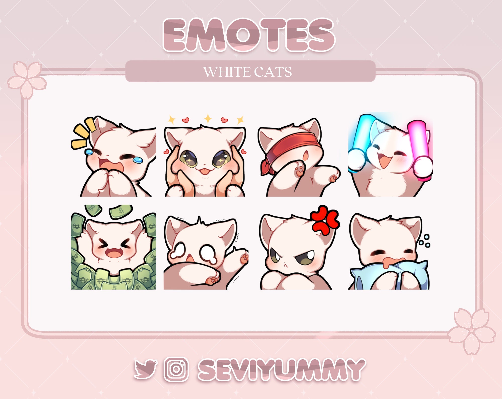 Set #5 White Cat Emotes (Twitch/Discord) - Kawaii - Kitty - Neko