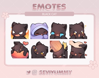 Cute black cat Emotes (Twitch/Discord) - Kawaii - Kitty - Neko