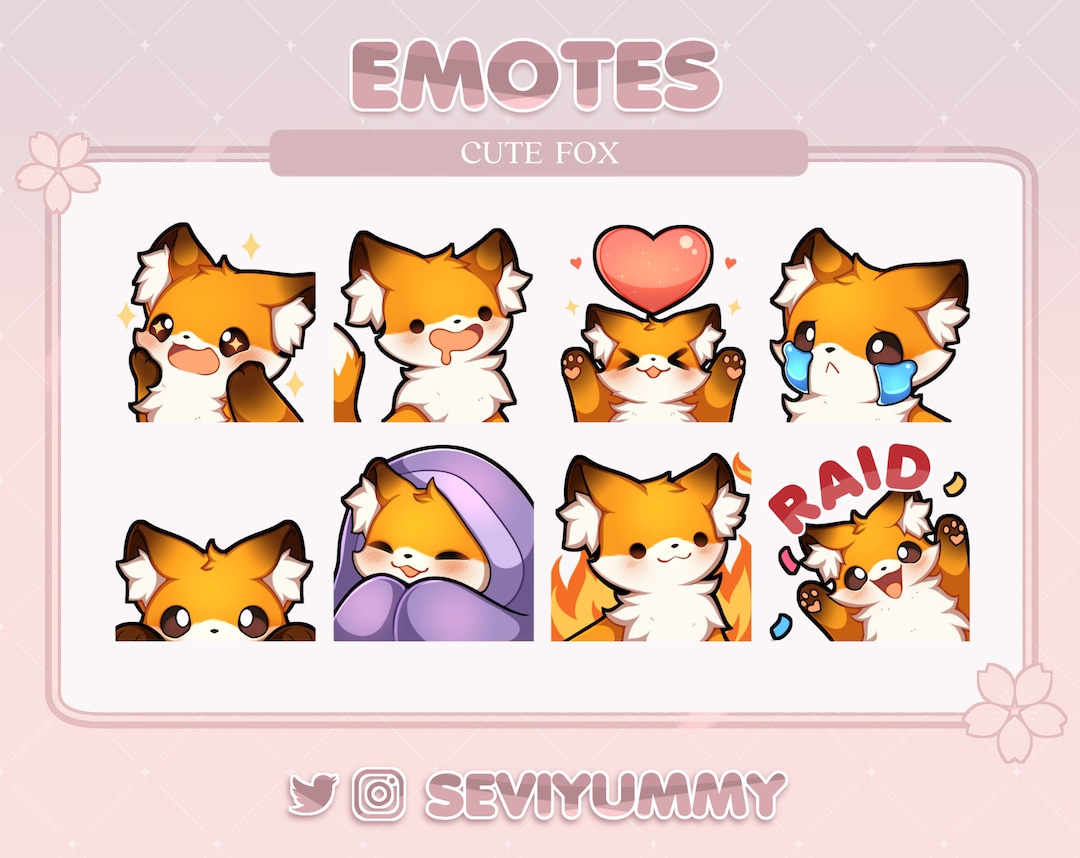 Cute Fox Emotes twitch/discord Kawaii Animal Kitsune Etsy