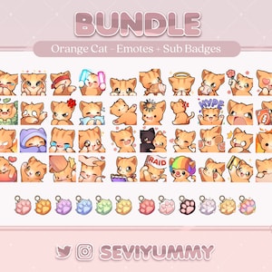 Orange Cat Bundle Pack - 40 Emotes & 12 Sub Badges (Twitch/Discord)