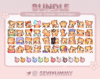 Orange Cat Bundle Pack - 40 Emotes & 12 Sub Badges (Twitch/Discord)