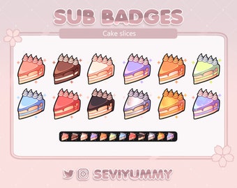 Cake Slice Twitch Sub Badges: Kawaii Food Stream Icons (Digital Download)