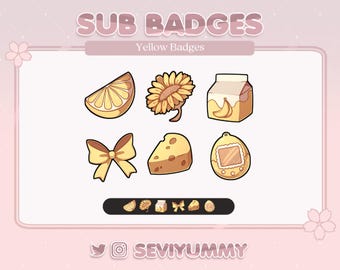 6 Twitch Sub Badges | Yellow | Cute | Pretty | Kawaii | Aesthetic | Stream