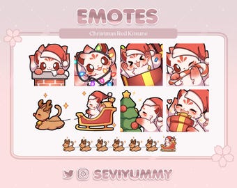 Christmas Red Kitsune Emotes (Twitch/Discord) - Kawaii - Fox - Xmas