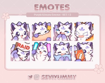 Set #2 paarse Kitsune-emotes (Twitch/Discord) - Kawaii - Fox