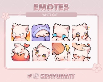 Set #1 White cat Emotes (Twitch/Discord) - Kawaii - Kitty - Neko
