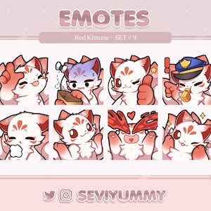 Set #9 Red Kitsune Emotes (Twitch/Discord) - Kawaii - Fox