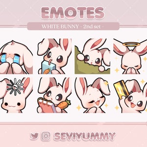 Set #2 White Bunny Emotes (Twitch/Discord) - Kawaii - Rabbit - Usagi