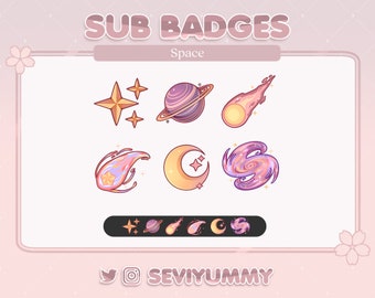 6 Twitch Sub Badges | Space | Cosmic | Pretty | Kawaii | Cute | Stream