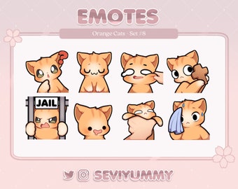 Conjunto n.° 8 de emoticones de gato naranja (Twitch/Discord): kawaii, gatito, neko