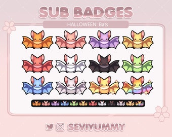 12 Twitch Sub Badges | Bats | Halloween | Spooky | Kawaii | Cute | Stream