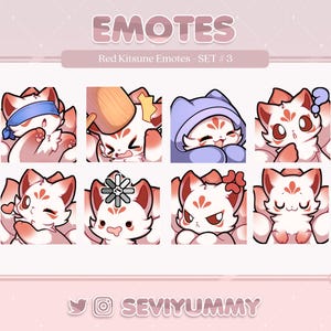 Set #3 Red Kitsune Emotes (Twitch/Discord) - Kawaii - Fox
