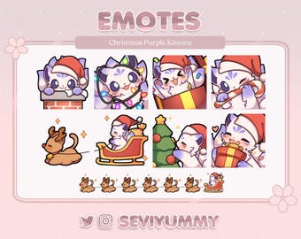 Christmas Purple Kitsune Emotes (Twitch/Discord) - Kawaii - Fox - Xmas
