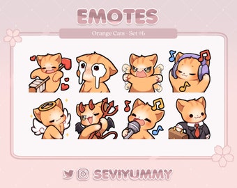 Orange Cat Emotes Set #6  (Twitch/Discord) - Kawaii - Kitty - Neko