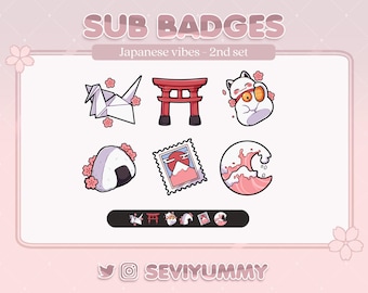 Twitch Sub Badges Set of 6 - Japanese Theme Digital Download - Anime Style Badges for Stream