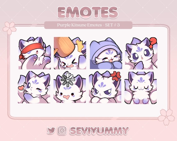 Set #3 Purple Kitsune Emotes (Twitch/Discord) - Kawaii - Fox