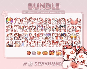 2nd Red Kitsune Bundle Pack - 40 Emotes & 6 Sub Badges (Twitch/Discord)