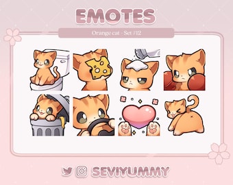 Set #12 Orange Cat Emotes (Twitch/Discord) - Kawaii - Kitty - Neko