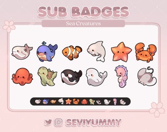 12 Twitch Sub Badges | Sea creatures | Animals | Ocean | Pretty | Kawaii | Cute | Stream