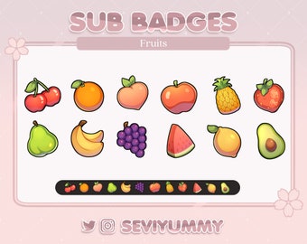 12 Twitch Sub Badges | Fruits | Food | Pretty | Kawaii | Cute | Stream