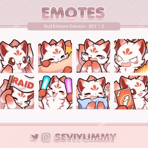 Set #2 Red Kitsune Emotes (Twitch/Discord) - Kawaii - Fox