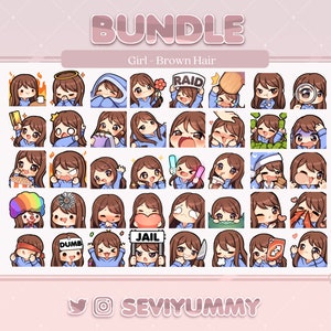 Chica - Cabello castaño - Paquete - 40 gestos (Twitch/Discord)