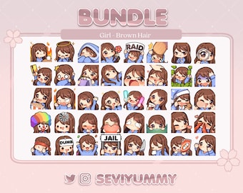 Girl - Brown Hair - Bundle Pack - 40 Emotes  (Twitch/Discord)