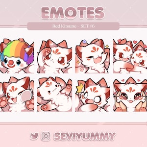 Set #6 Red Kitsune Emotes (Twitch/Discord) - Kawaii - Fox