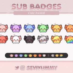 12 insignias de suscripción a Twitch / Axolotl / Animal / Kawaii / Lindo / Transmisión