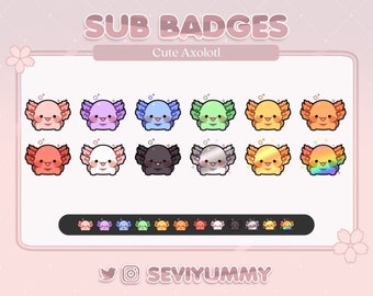 12 Twitch Sub Badges | Axolotl | Tier | Kawaii | Niedlich | Strom