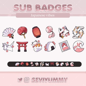 Twitch Sub Badges Set of 12 - Japanese Theme Digital Download - Anime Style Badges for Stream