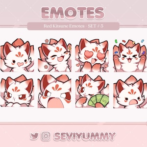 Set #5 Red Kitsune Emotes (Twitch/Discord) - Kawaii - Fox