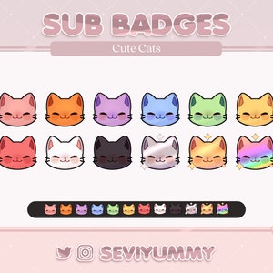 12 Twitch Sub Badges | Cat | Kitty | Kawaii | Neko | Cute | Stream