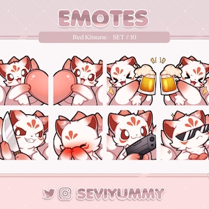 Set #10 Red Kitsune Emotes (Twitch/Discord) - Kawaii - Fox
